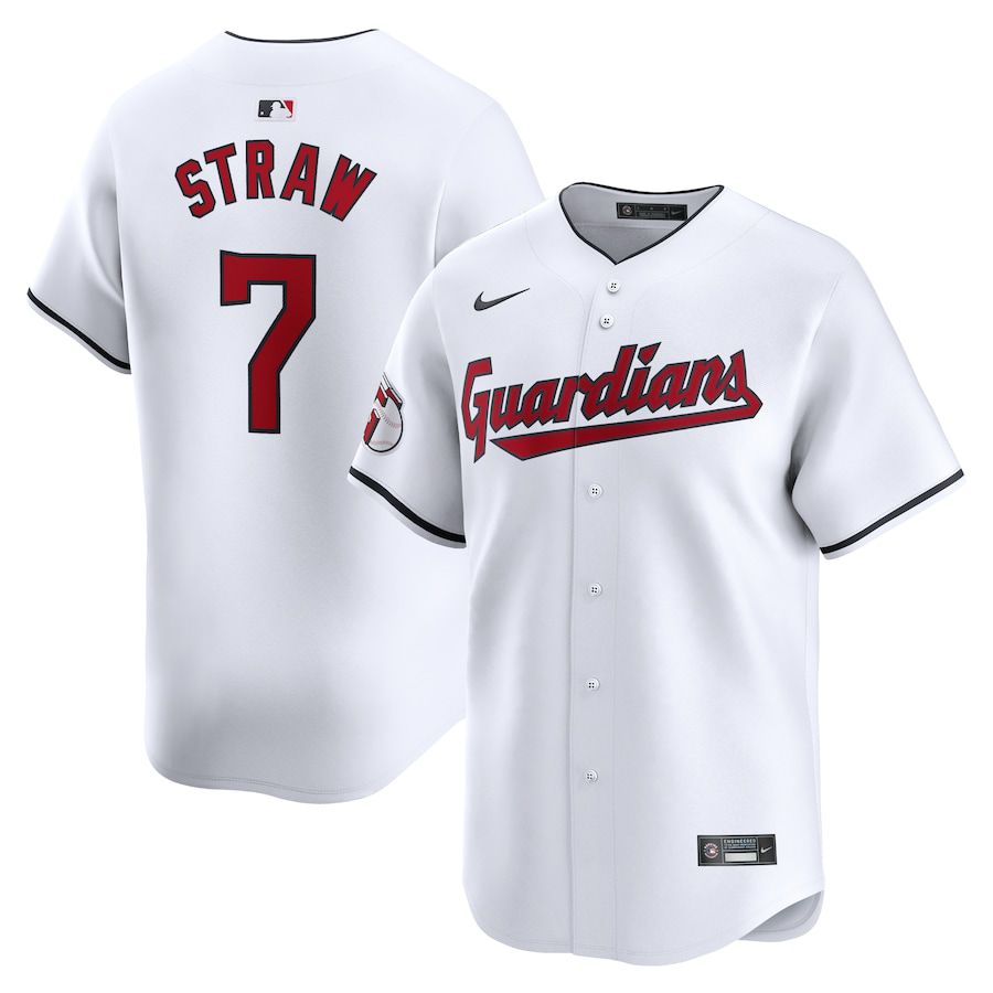 Men Cleveland Guardians 7 Myles Straw Nike White Home Limited Player MLB Jersey